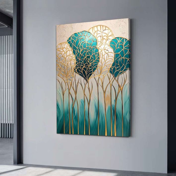 Πίνακας σε καμβά "Golden Leaves" Megapap ψηφιακής εκτύπωσης 70x100x3εκ.