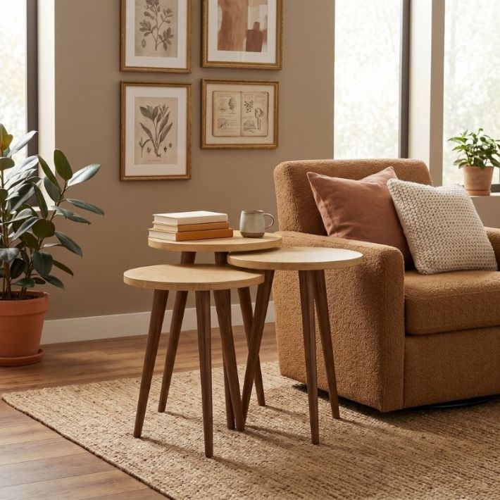 Τραπεζάκι βοηθητικό σετ 3 τμχ Cruz Megapap χρώμα sapphire oak Ø33x46εκ.