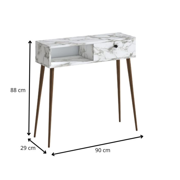 Κονσόλα Napoli Megapap χρώμα λευκό εφέ μαρμάρου 90x29x88εκ.