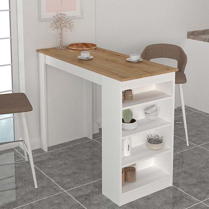 Τραπέζι μπαρ Monaco Megapap χρώμα λευκό - sapphire oak 120x51,6x101,8εκ.