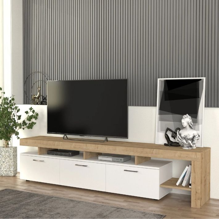 Έπιπλο Τηλεόρασης Ξύλινο Acnes Λευκό - Sapphire Oak Μ220xΠ40xΥ52cm GP042-0243,3