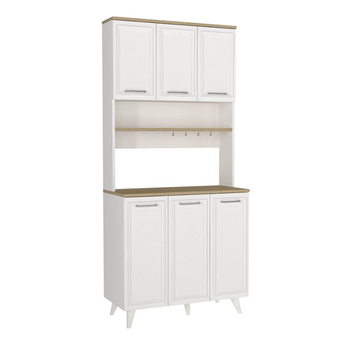 Έπιπλο κουζίνας Potter 3 Megapap χρώμα λευκό - rota oak 90x40x196,1εκ.