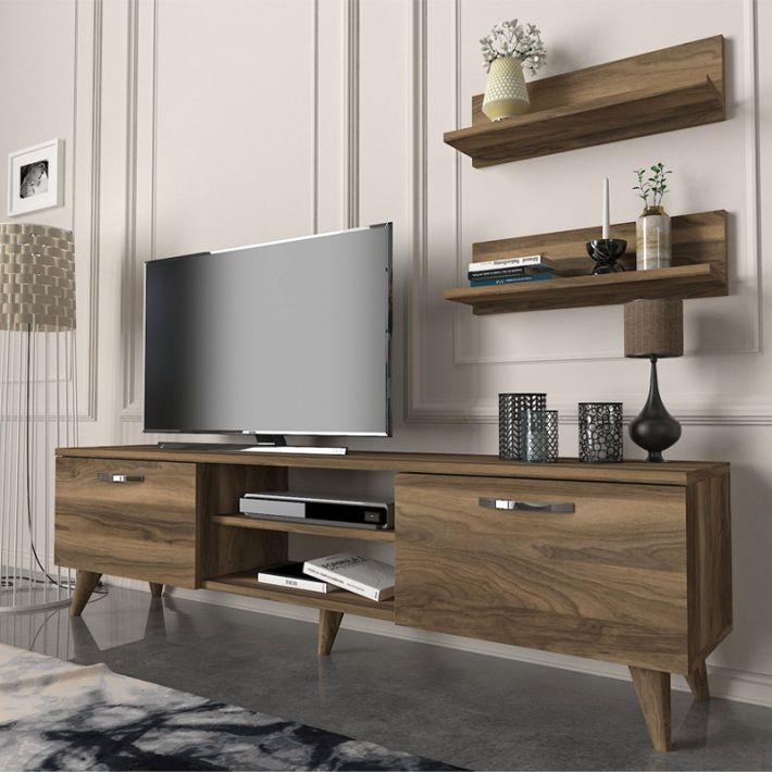 Έπιπλο τηλεόρασης Colin Megapap χρώμα καρυδί 150x29,5x40,6εκ.