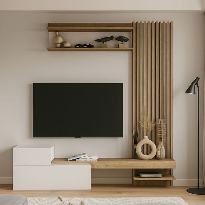 Σύνθεση τηλεόρασης Dumont Megapap χρώμα λευκό - sepet oak 180x36,8x200εκ.