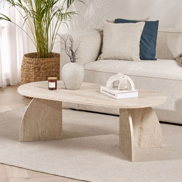 Τραπεζάκι σαλονιού Melina Megapap χρώμα travertine 120x60x40εκ.