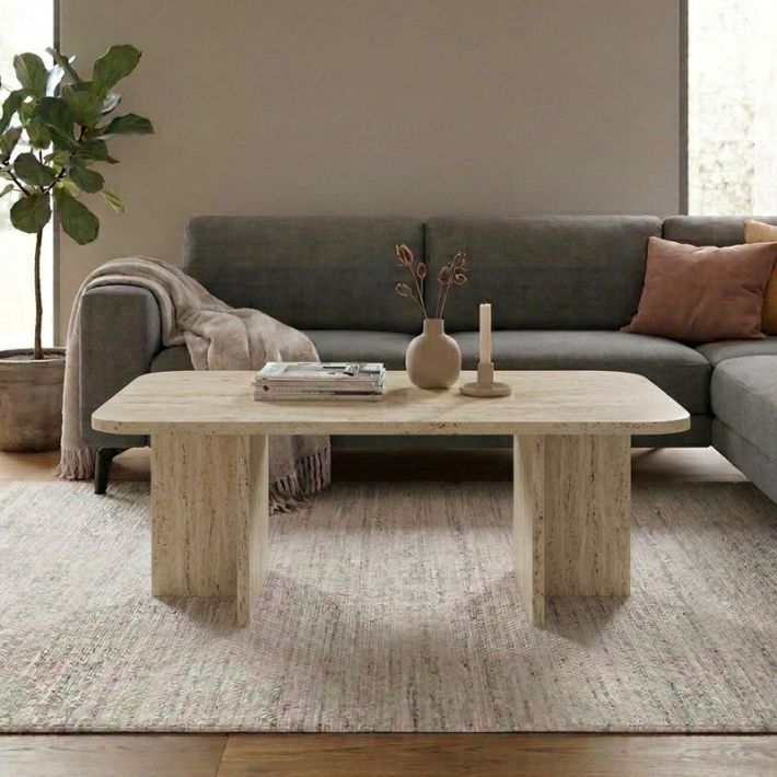 Τραπεζάκι σαλονιού Hillary Megapap χρώμα travertine 100x60x41,8εκ.