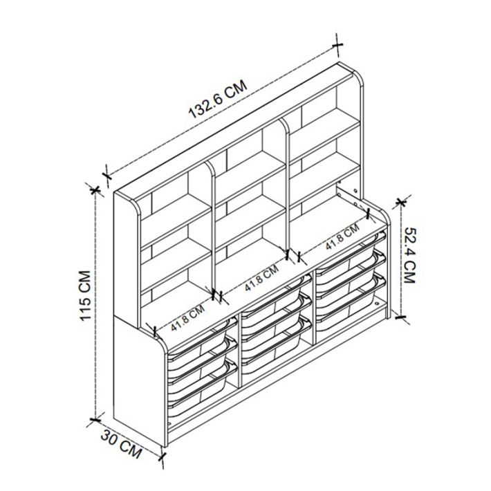 Βιβλιοθήκη Obia Megapap με 9 συρτάρια χρώμα λευκό 132,6x30x115εκ.