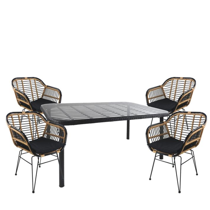 Σετ Τραπεζαρία Κήπου Artelibre Ampius Μαύρο Μέταλλο/rattan/γυαλί με 4 Καρέκλες 14990367
