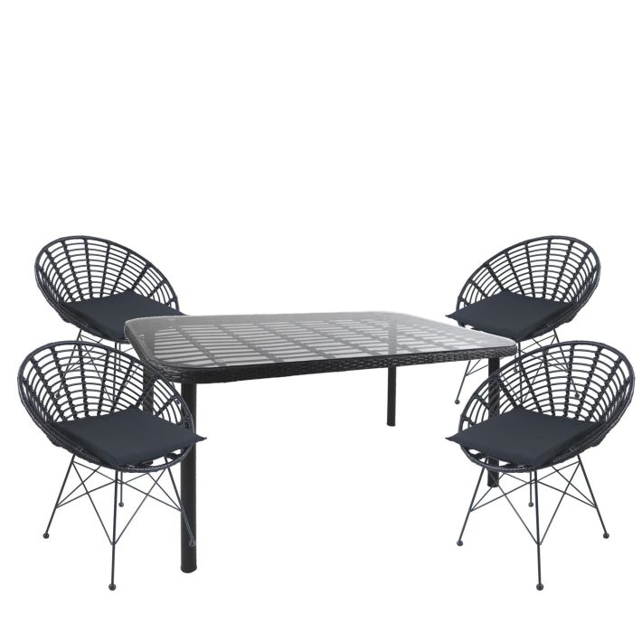 Σετ Τραπεζαρία Κήπου Artelibre Ampius Μαύρο Μέταλλο/rattan/γυαλί με 4 Καρέκλες 14990385