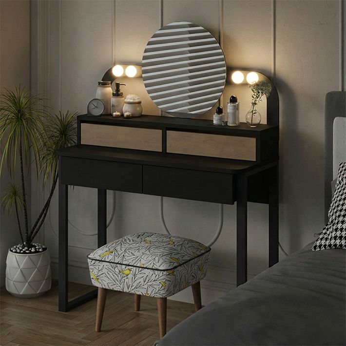 Τουαλέτα με καθρέπτη Lora Megapap με LED χρώμα μαύρο - sapphire oak 96x40x133,4εκ.