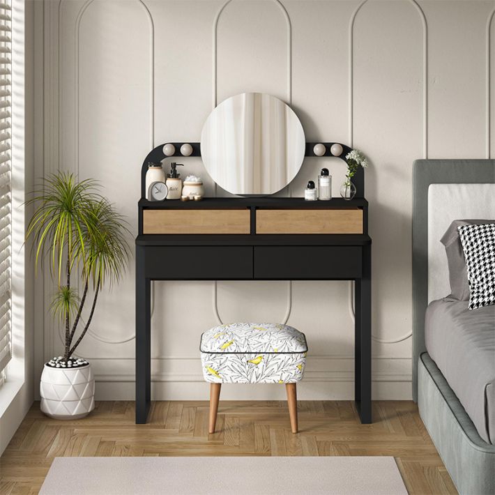 Τουαλέτα με καθρέπτη Lora Megapap με LED χρώμα μαύρο - sapphire oak 96x40x133,4εκ.