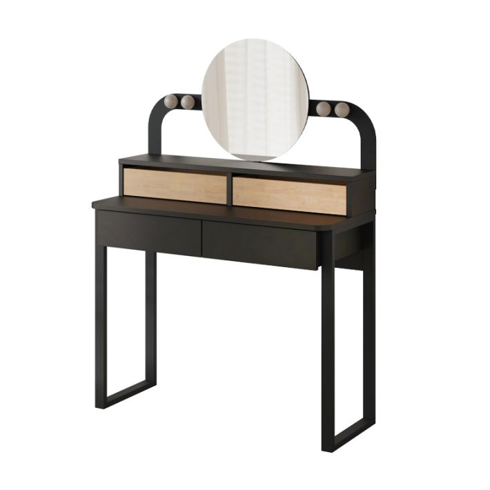 Τουαλέτα με καθρέπτη Lora Megapap με LED χρώμα μαύρο - sapphire oak 96x40x133,4εκ.