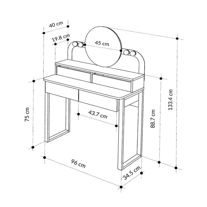 Τουαλέτα με καθρέπτη Lora Megapap με LED χρώμα μαύρο - sapphire oak 96x40x133,4εκ.