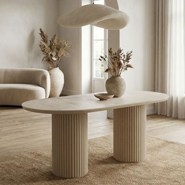 Τραπέζι Hazar Megapap Mdf χρώμα travertine - sandstone 180x90x77εκ.