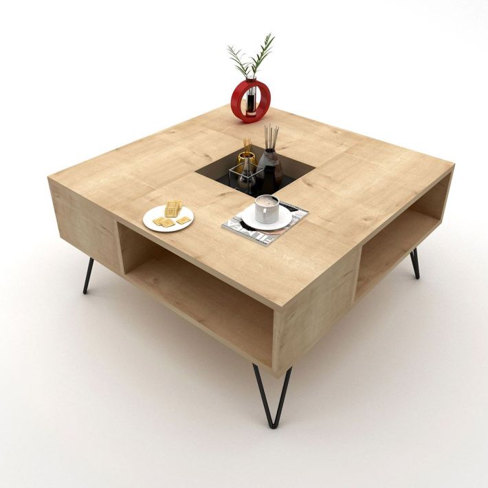 Τραπεζάκι Σαλονιού Artelibre Donousa Δρυς/μαύρο 80x80x38.6cm