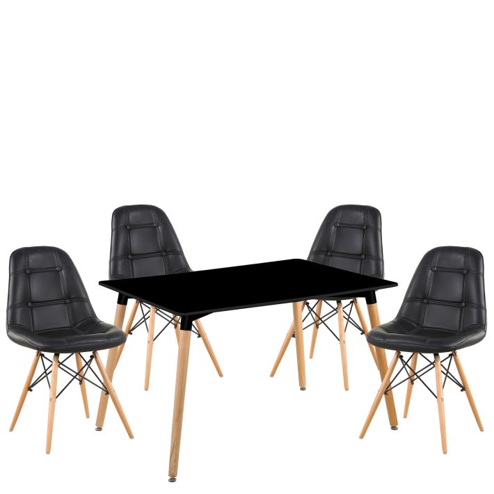 Σετ Τραπεζαρία (4+1) Artelibre Owlet Μαύρο/φυσικό Pvc/ξύλο/mdf 120x80x74cm