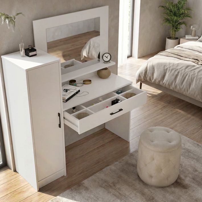 Τουαλέτα με καθρέπτη Kaunos Megapap χρώμα λευκό 123,8x40x148,2εκ.