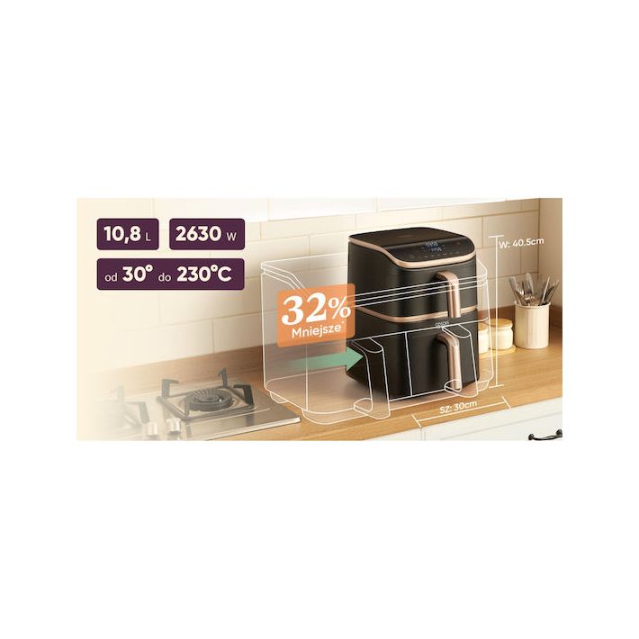 Cosori Turbo Tower Pro Air Fryer με Wi-Fi & Διπλό Αποσπώμενο Κάδο 10.8lt Μαύρο