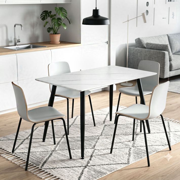 Τραπέζι Enzo Megapap sintered stone - μέταλλο χρώμα λευκό εφέ μαρμάρου - μαύρο 120x70x77εκ.