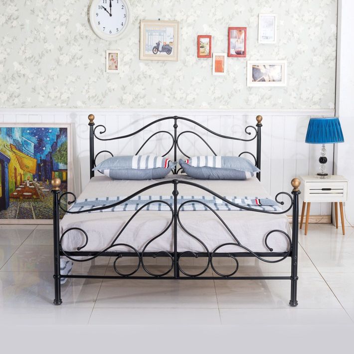 Κρεβάτι Artelibre Evelyn Μεταλλικό Semy Glossy Black 210x159x109cm (Στρώμα 150x200cm)