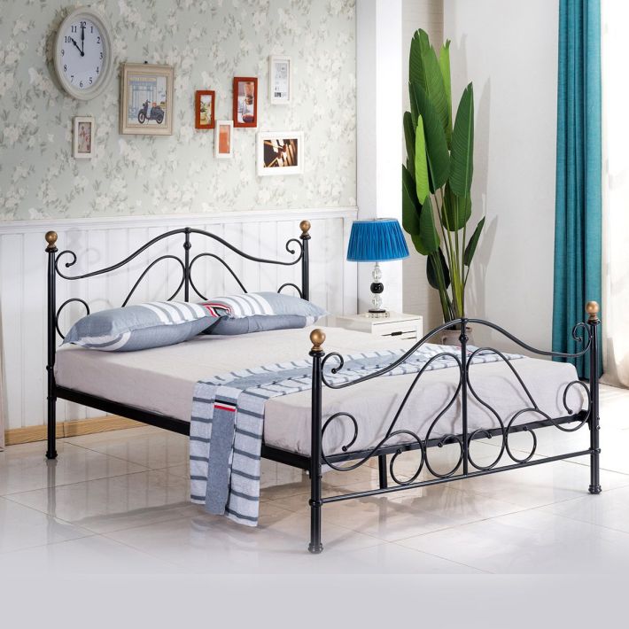 Κρεβάτι Artelibre Evelyn Μεταλλικό Semy Glossy Black 210x159x109cm (Στρώμα 150x200cm)