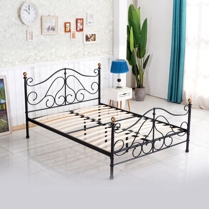 Κρεβάτι Artelibre Evelyn Μεταλλικό Semy Glossy Black 210x159x109cm (Στρώμα 150x200cm)