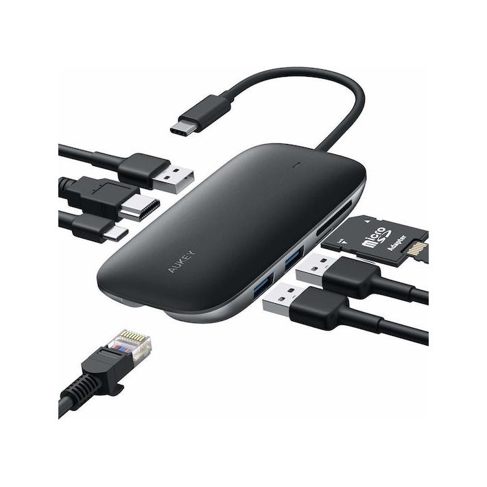 Aukey Unity C71 USB-C Docking Station με HDMI 4K PD Ethernet Μαύρο
