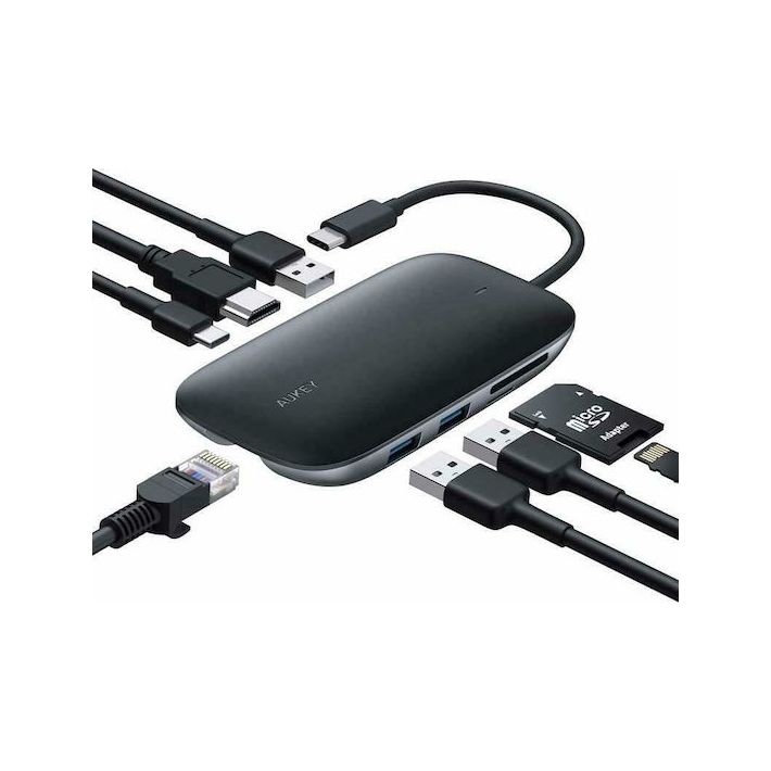 Aukey Unity C71 USB-C Docking Station με HDMI 4K PD Ethernet Μαύρο