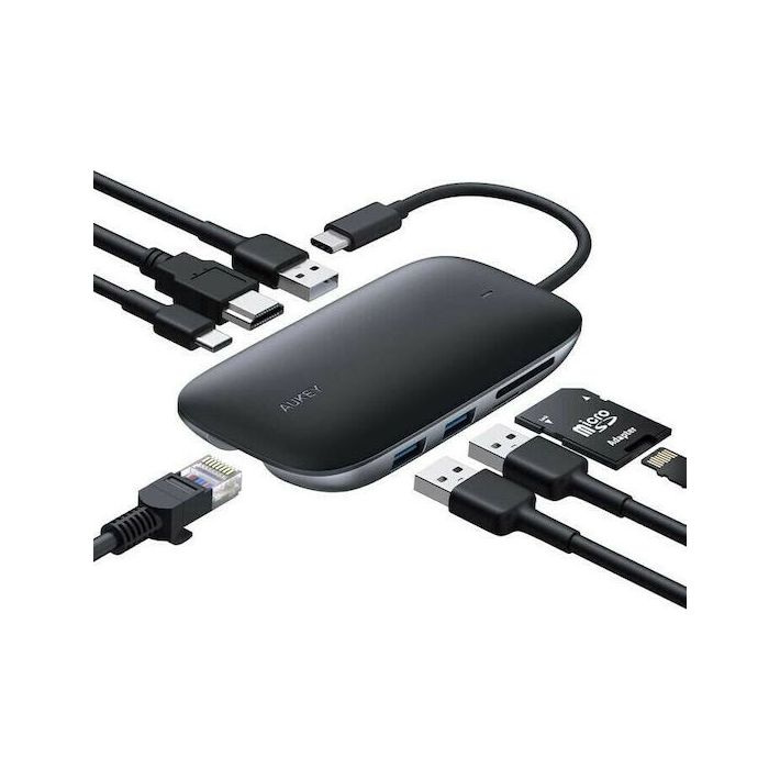Aukey Unity C71 USB-C Docking Station με HDMI 4K PD Ethernet Μαύρο