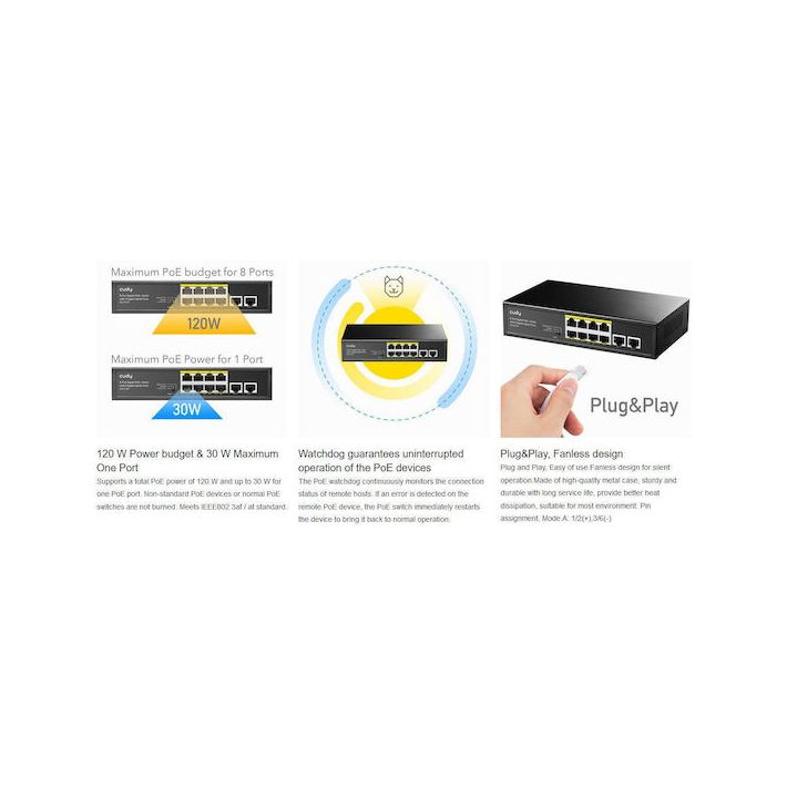 Cudy GS1010P Unmanaged L2 PoE+ Switch με 8 Θύρες Ethernet