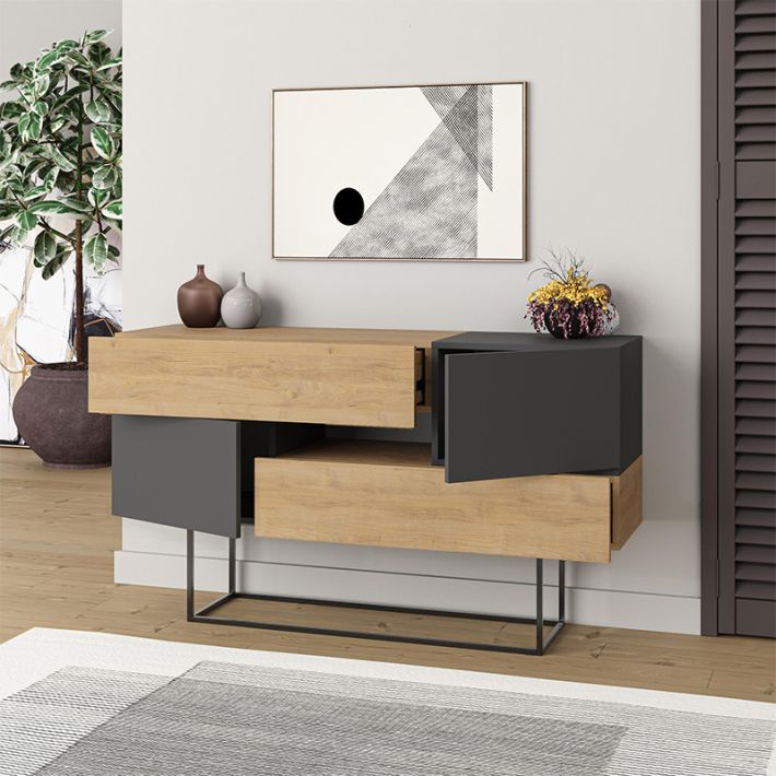 Μπουφές Eros Megapap sapphire oak - ανθρακί 145x40x82εκ.