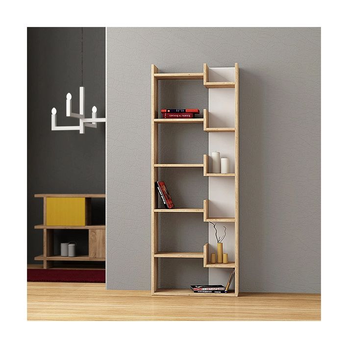Βιβλιοθήκη Oppa Megapap χρώμα sapphire oak/λευκό 60x22x162εκ.