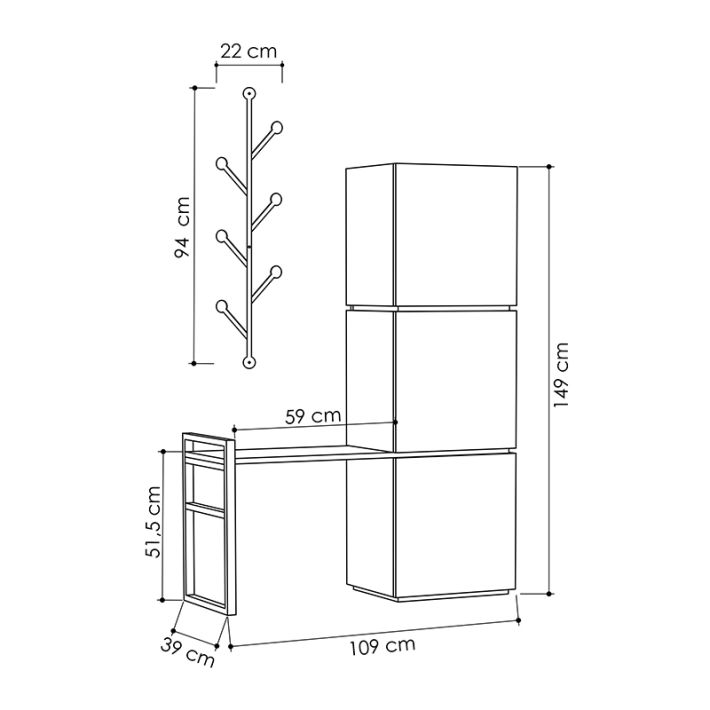 Έπιπλο εισόδου με κρεμάστρα Mello Megapap χρώμα sapphire oak 109x39x149εκ.