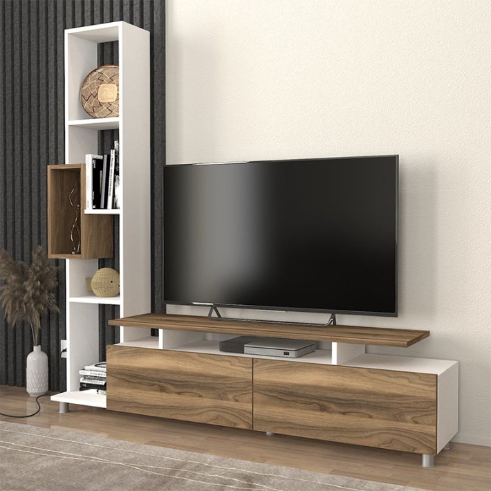 Σύνθεση τηλεόρασης Tulip Megapap χρώμα λευκό - καρυδί 160x29,5x160εκ.